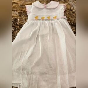 White and Pink Kids Dress with Duck Embroidery